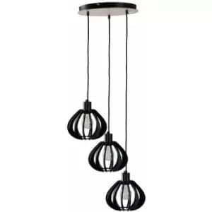 Keter Nicoleta Cluster Pendant Ceiling Light Black And Natural, 32cm, 3x E27