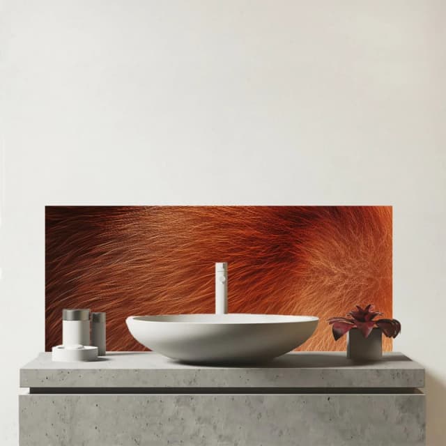 Warren Reed - Designer Red Panda Fur Print Glass Bathroom Splashback in Brown Brown Unisex