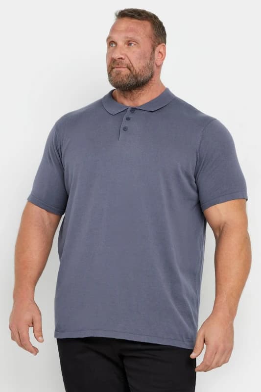 BadRhino BadRhino Men Knitted Short Sleeve Polo Shirt in Mid Blue Size: 5-6X-Large Mid Blue 5-6XL Male 5063111864317