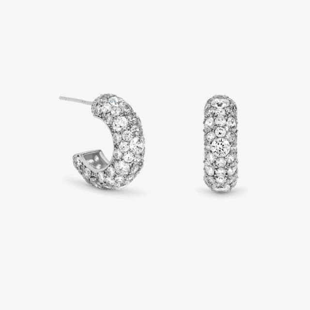 Jon Richard Rhodium Plated Pave Chubby Hoops Silver female One Size