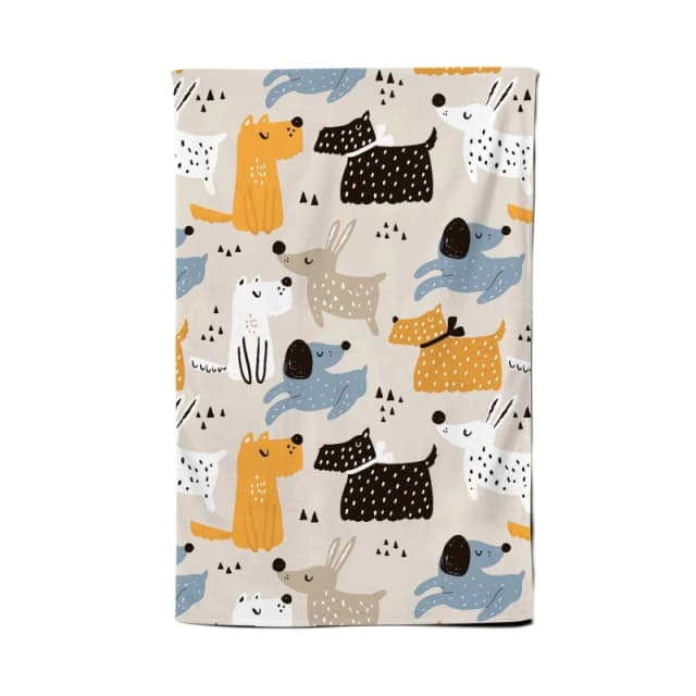 Warren Reed - Designer Hand Drawn Dogs Tea Towel in Brown Brown Unisex