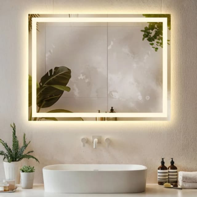 Tectake LED Bathroom Mirror Clara With Dimmable Backlight, 3 Colour Temps And Anti-Fog 60 X 80 Cm- Anthracite