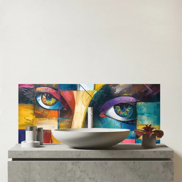 Warren Reed - Designer Fragmented Vision: Eyes Of The Soul Glass Bathroom Splashback Multicolor Unisex