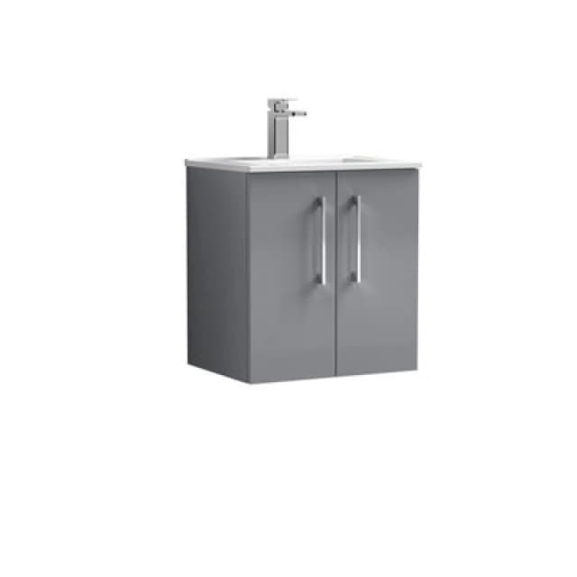 NUIE Arno Wall Hung 2-Door Vanity Unit with Basin-2 500mm Wide - Satin Grey - Nuie ARN2221B