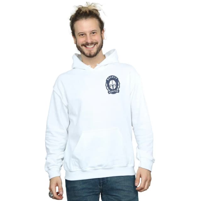 Star Wars Star Wars Men The Mandalorian Bounty Hunter Badge Breast Print Hoodie in White Size: Small White S Male 5059400121100
