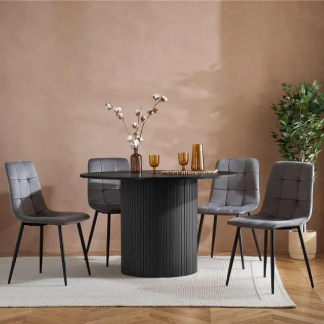 Birlea Axel Round Fluted Dining Table with 4 Chairs Black unisex One size