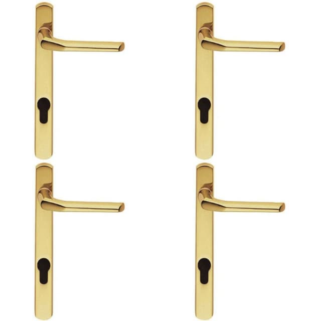 Loops 4x Straight Lever Door Handle on Lock Backplate Polished Brass 208mm X 25mm Metallics