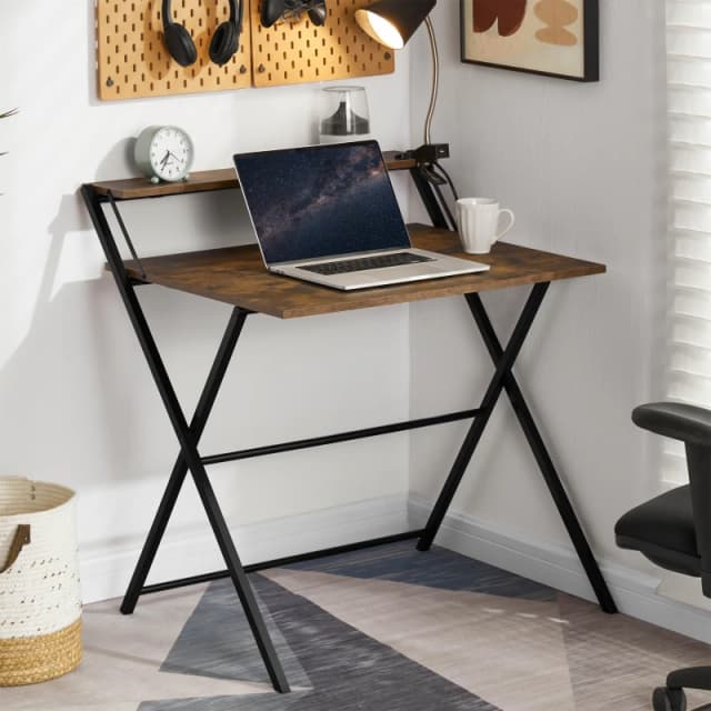 Lassic Vida Designs Brooklyn Foldable Computer Desk Dark Wood unisex Foldable