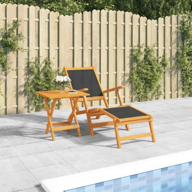 VIDAXL Outdoor Deck Chair with Table Solid Wood Acacia and Textilene Vidaxl 8720287177814