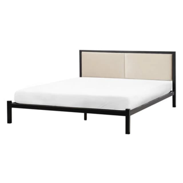 Beliani Bed Metal Clamart 140 X 200 Cm (Eu Double) Light Beige