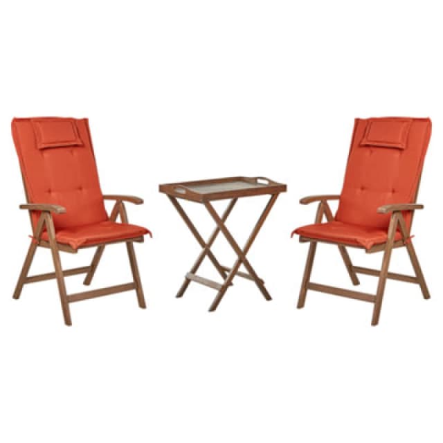Beliani Bistro Set With Cushions Folding Amantea Acacia Wood Red