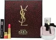 Yves Saint Laurent Mon Paris Gift Set 50ml Eau de Parfum + 1.3g Rouge Volupte Shine No. 49 + 2ml Volume Effet Faux Cils The Curler Mascara 01 Noir Ins
