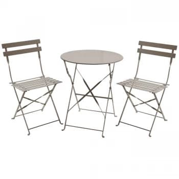 Charles Bentley Folding Metal Bistro Set - Taupe