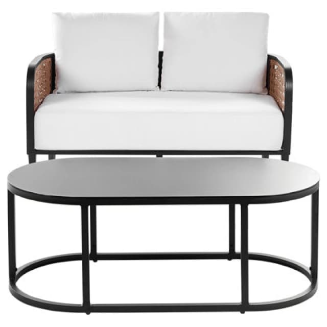 Beliani Garden Lounge Set With Table 2 Seater Montefalco Metal White
