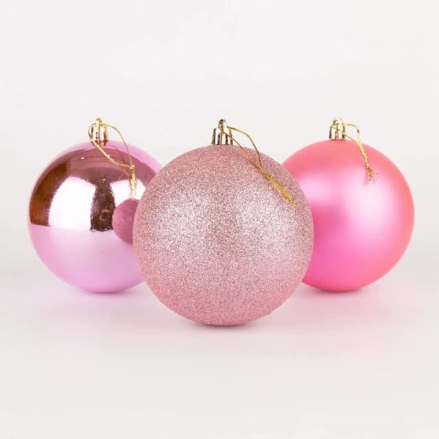 Shatchi 10cm/3Pcs Christmas Baubles Shatterproof Pink,Tree Decorations Pink