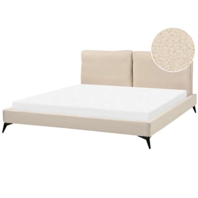 Beliani Bed Boucle Melle 180 X 200 Cm (Eu Super King) Beige