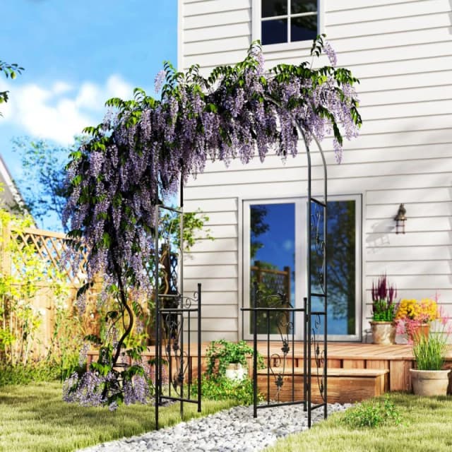 OUTSUNNY 2.17m Steel Garden Arch with Double Gate, Garden Arbor Trellis, Black Unisex