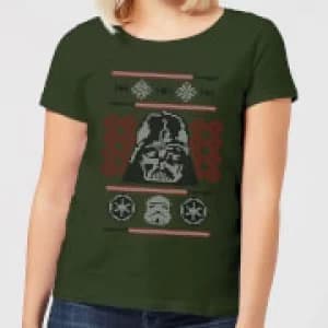 Star Wars Darth Vader Face Knit Womens Christmas T-Shirt - Forest Green - L