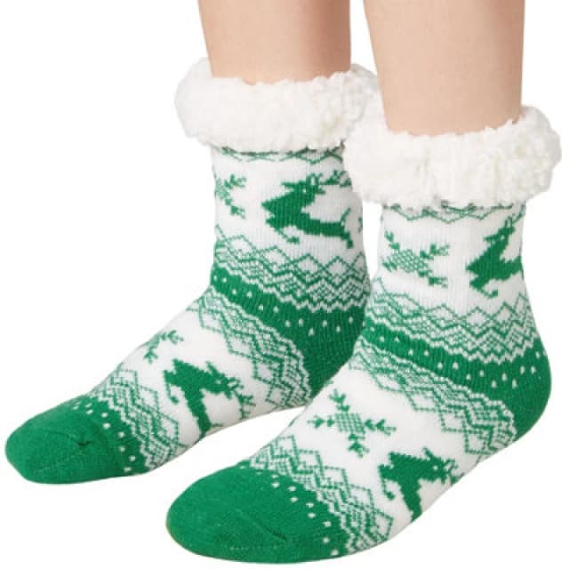 Tectake Fluffy Socks With Reindeer Motif Green/white 35-38 - 303486
