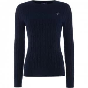 Gant Cotton crew neck cable jumper - Navy