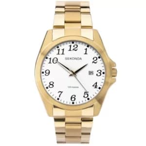 Sekonda Mens White Dial Full Figure Gold Tone Bracelet Watch 1637
