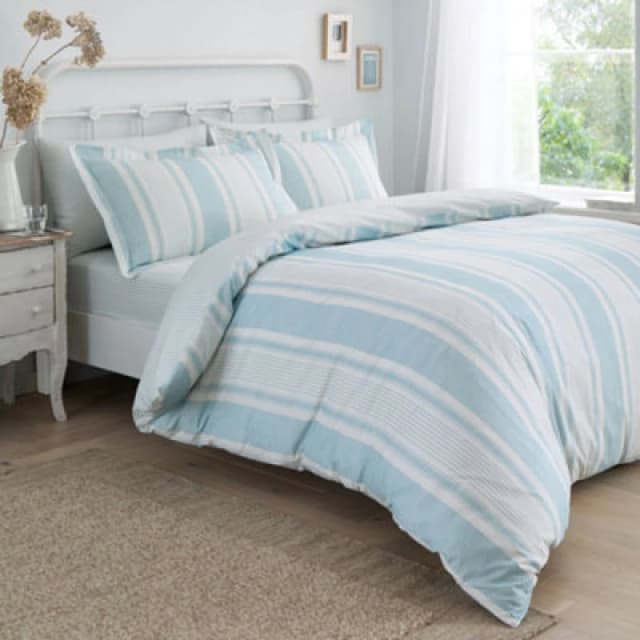 Dreams & Drapes Finlay Stripe Easy Care Blue Striped Duvet Cover Set