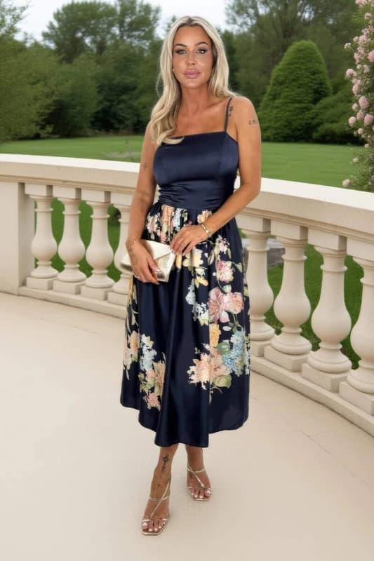 AX Paris Womens Navy Floral Print Detail Strappy Midi Dress Size: 8 Navy Female 8