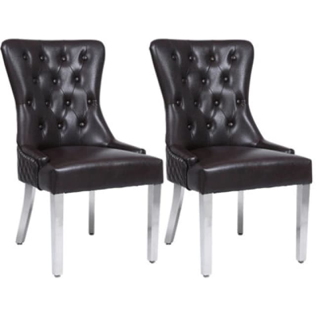 Modernique Modernique A Pair (x2) Leather Aire High Back Dining Chairs with Chrome Legs in Brown Brown One Size Unisex 4673802633187