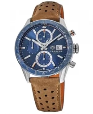 Tag Heuer Carrera Calibre 16 Chronograph Blue Dial Ceramic Bezel Leather Strap Mens Watch CBM2112.FC6455 CBM2112.FC6455