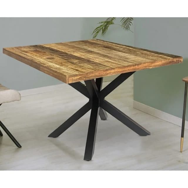 Jaipur Furniture Ltd Industrial Square X Leg Dining Table - Mango Wood/Iron - L140 x W140 x H76cm - PP Sawn Finish - Assembly Required in Brown Brown