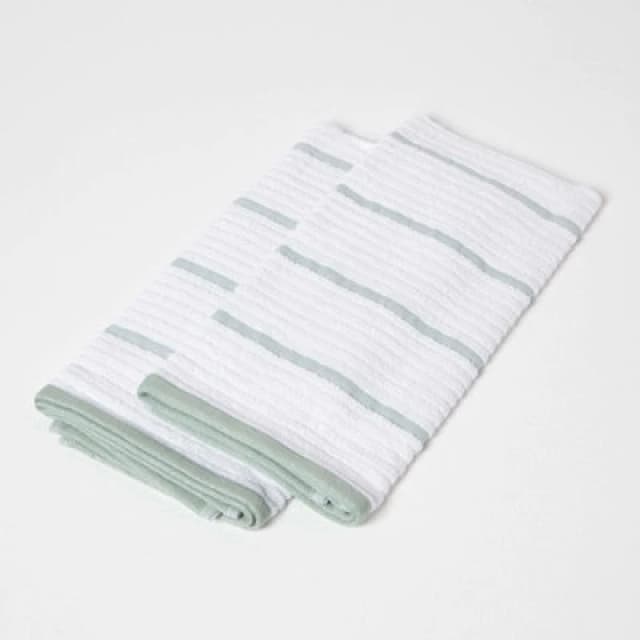 Homescapes Sage Green Cotton Tea Towel Set of Two Green unisex