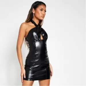 I Saw It First Faux Leather Halterneck Bodycon Dress - Black