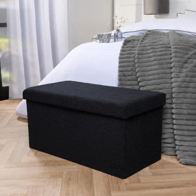 OHS OHS Ottoman Storage Box Folding Footstool Space Saving Boucle - Black One Size Unisex 5027434215775