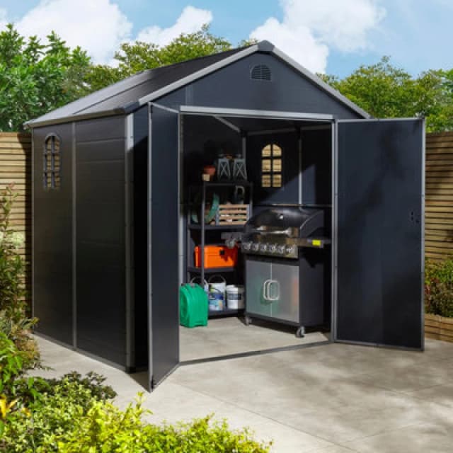 Rowlinson Airevale 8X6 Plastic Apex Shed Dark Grey With Foundation Kit, Grey AI86APXDGFKI