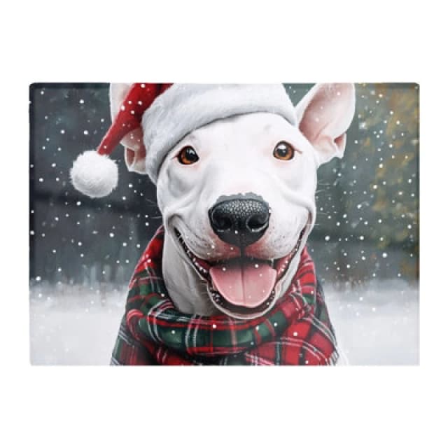 Warren Reed Designer Christmas English Bull Terrier Dog Glass Chopping Board
