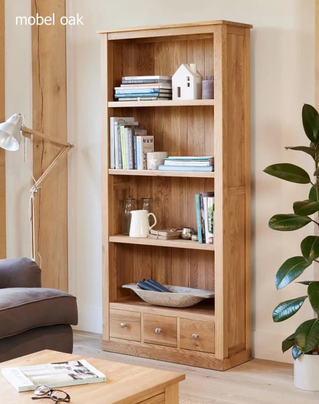 Baumhaus Mobel Oak Large 3 Drawer Bookcase in Light Brown Light Brown Unisex