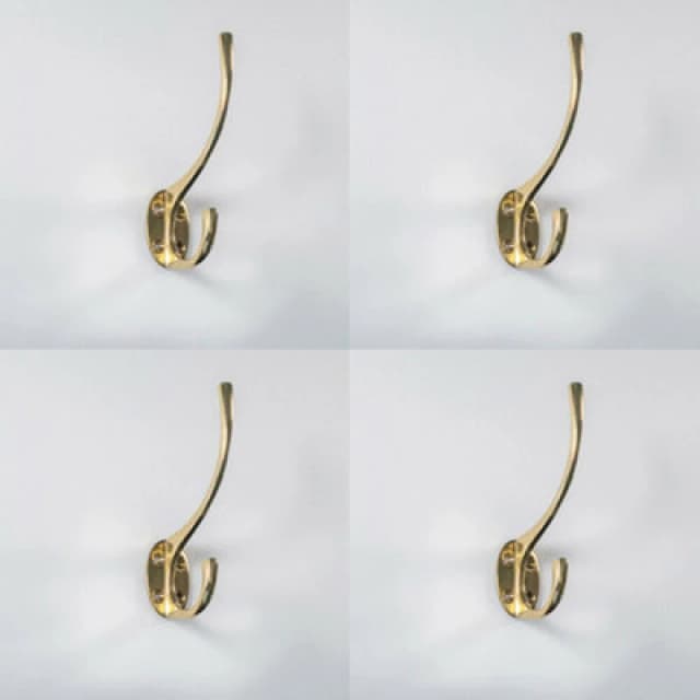 Loops 4x Victorian Hat & Coat Hook on Oval Backplate 64mm Projection Polished Brass Metallics
