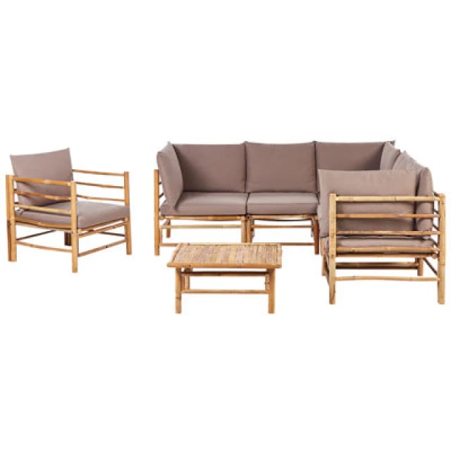 Beliani Garden Lounge Set With Table 6 Seater Cerreto Bamboo Wood Taupe
