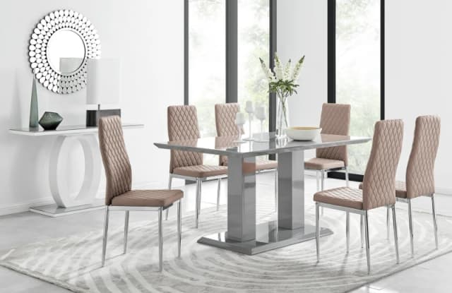 FurnitureboxUK FurnitureboxUK Imperia Grey Modern High Gloss Dining Table And 6 Milan Dining Chairs Set in Beige Beige One Size Unisex 5056542638244