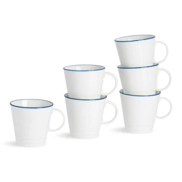 Nicola Spring 270ml Farmhouse Teacups - Set Of 6 Porcelain Tea Cups Rustic Cottage Drinkware With Rolled Rim & Comfort Handle