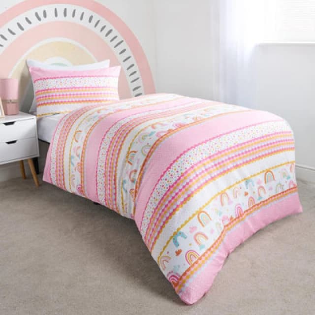 OHS OHS Rainbow Duvet Cover Bedding Set Quilt Pillowcase Reversible in White Size: Single White Single Unisex 5027434200283