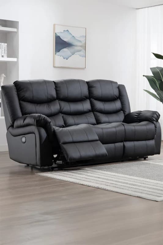 More4Homes Seattle Electric High Back Bonded Leather Recliner 3 Seater Sofa (Black)