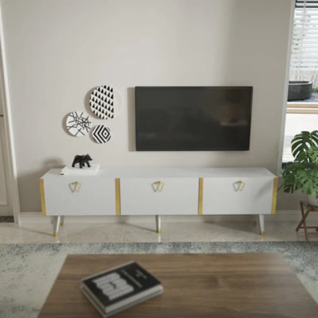 Decorotika Milagro Modern TV Unit TV Stand For Tvs Up To 71" Gloss White&gold