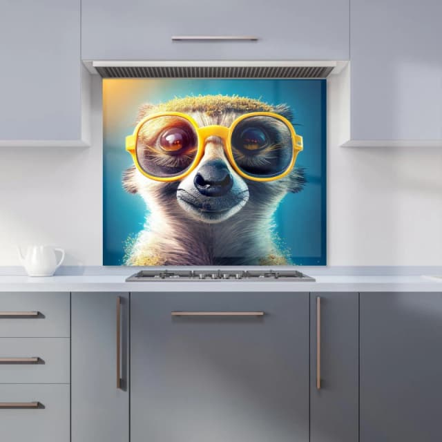 Warren Reed - Designer Meerkat With Glasses Splashart Kitchen Splashback in Yellow Size: 600mm x 750mm Yellow Unisex 600mm x 750mm