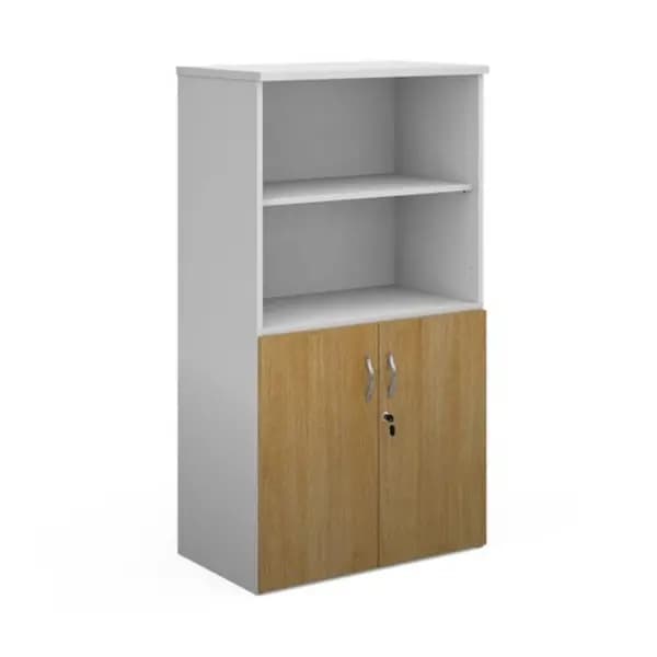 Duo Duo combination unit with open top 1440mm high with 3 shelves - white with oak lower doors White/Oak R1440OPD-WHO