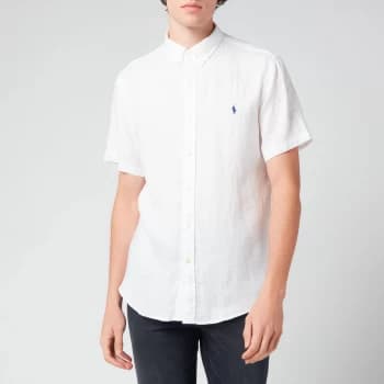Polo Ralph Lauren Mens Slim Fit Linen Short Sleeve Shirt - White - M