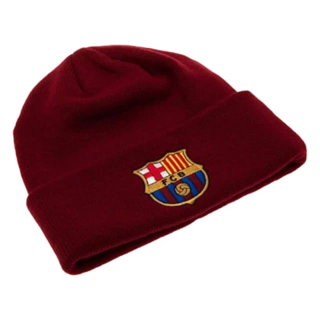 Barcelona FC Mens Knitted Turned Up Cuff Beanie in Burgundy Burgundy Male One Size
