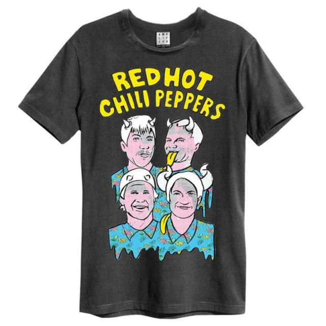Amplified Amplified Men Illustrated Red Hot Chili Peppers T-Shirt in Charcoal Size: Small Charcoal S Male 5063470346288