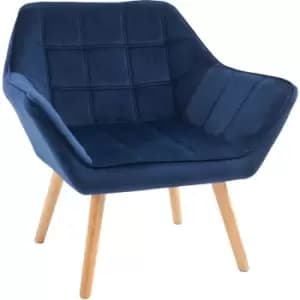 Homcom - Armchair Accent Chair Wide Arms Slanted Back Padding Iron Frame Wooden Legs Home Bedroom Furniture Seating Blue