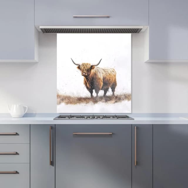Warren Reed - Designer Highland Cow Watercolour Kitchen Splashback in Brown Size: 700mm x 650mm Brown Unisex 700mm x 650mm